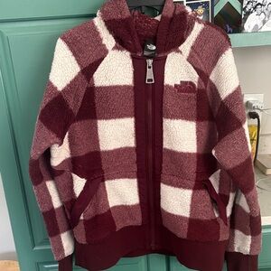 The North Face Burgundy and Cream Sherpa Jacket